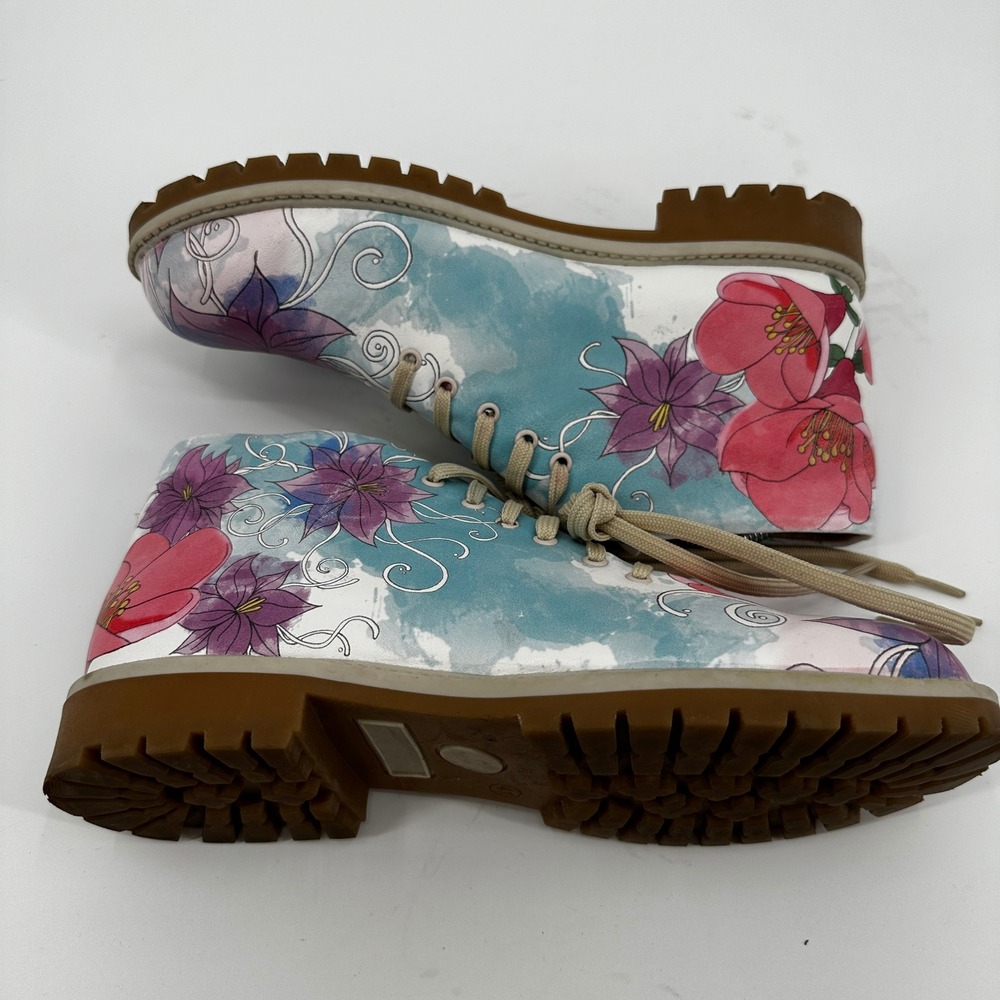 Mumka Floral Ankle Boots Watercolor Print Lace Up Lug Sole 41 Cottagecore Garden - Picture 7 of 10